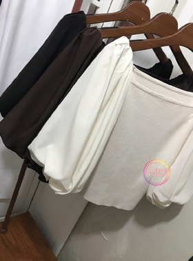 实拍客供料原加裁SND美露肩两穿泡泡袖雪纺拼接针织衫SWNT211153