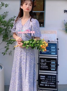 原加裁客供料s家法式浪漫印花泡泡袖收腰茶歇连衣裙SWFO212007