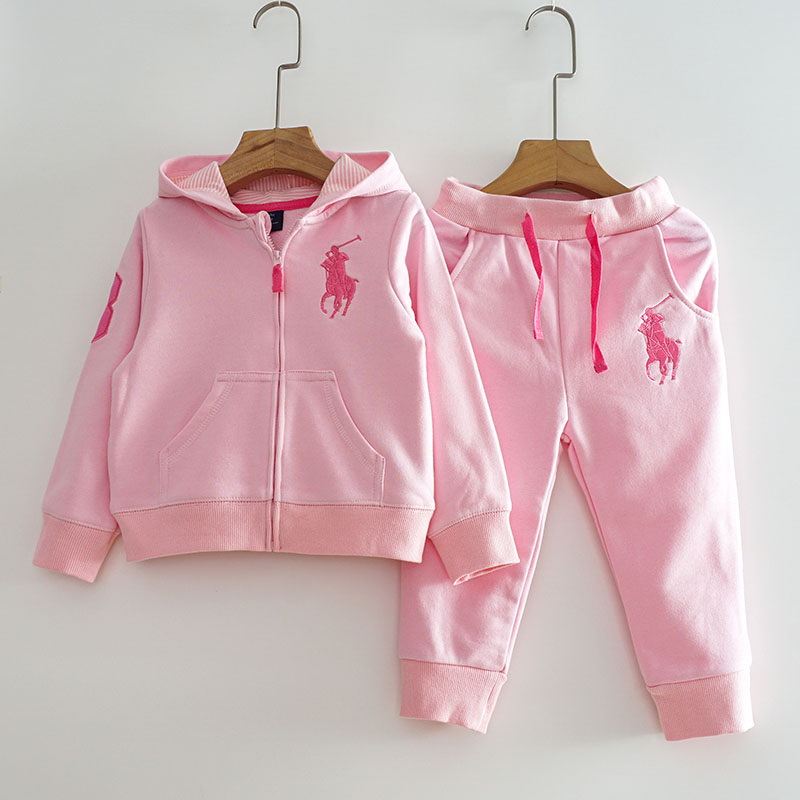 女宝宝卫衣套装中小童装春秋款纯棉休闲服两件套拉链连帽纯色简约