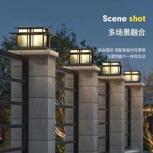 柱头灯户外庭院门柱灯太阳能别墅大门灯现代门头灯室外双层房子灯