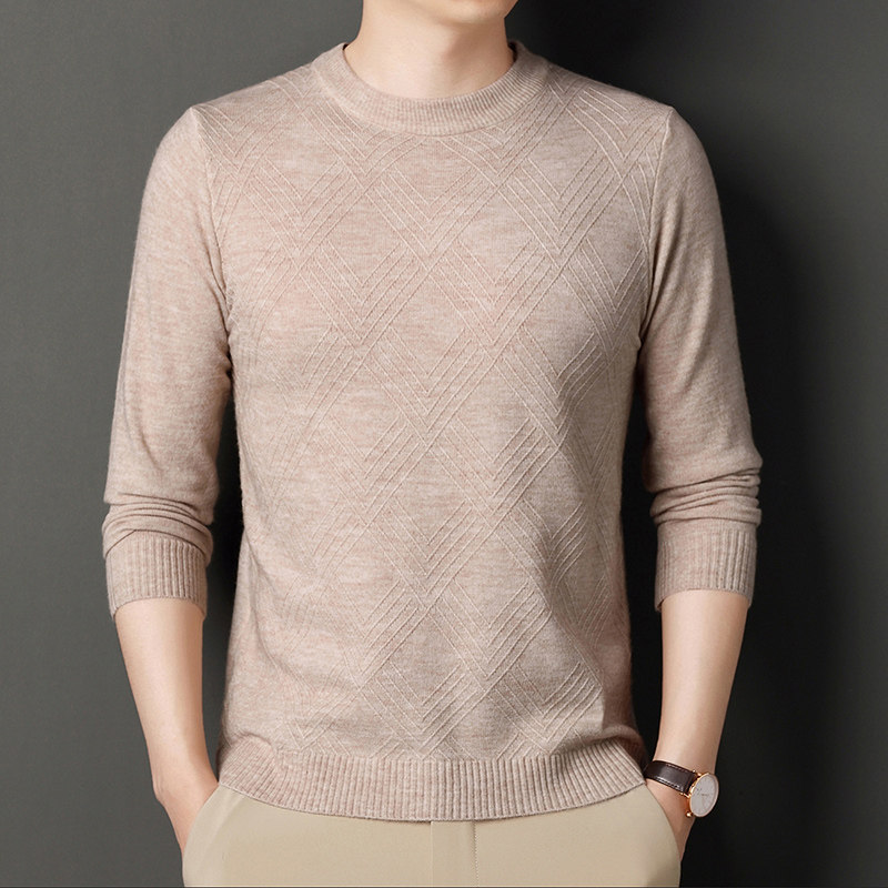 春秋季新款长袖针织衫毛衣男士圆领薄款羊毛衫休闲套头内搭打底衫