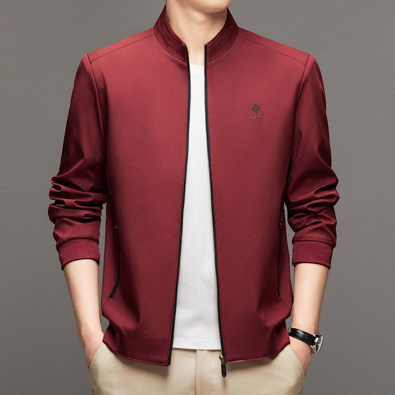 2025新款商务休闲茄克男士春秋季立领中年爸爸装潮流百搭夹克外套
