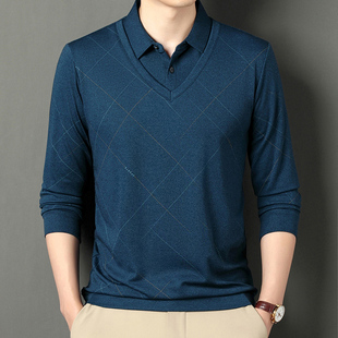 长袖 春秋季 爸爸装 t恤男翻领Polo衫 商务休闲假两件 中老年男士 薄款