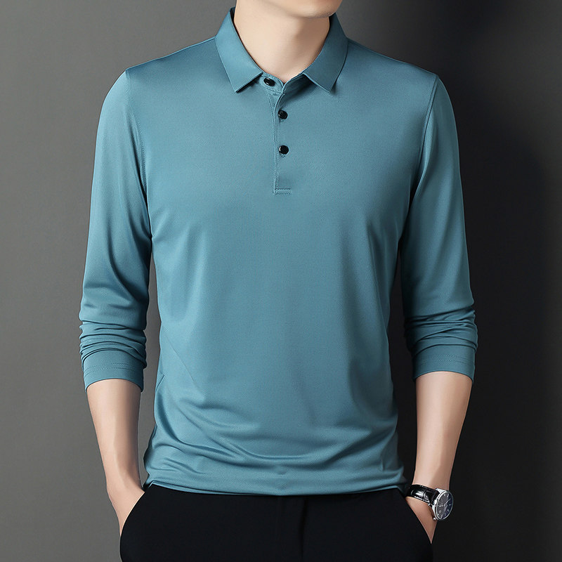 冰丝薄款长袖t恤男士春秋款休闲纯色爸爸装中老年翻领Polo打底衫,男装,中老年上装,淘宝优惠券,粉丝福利购,淘宝优惠卷