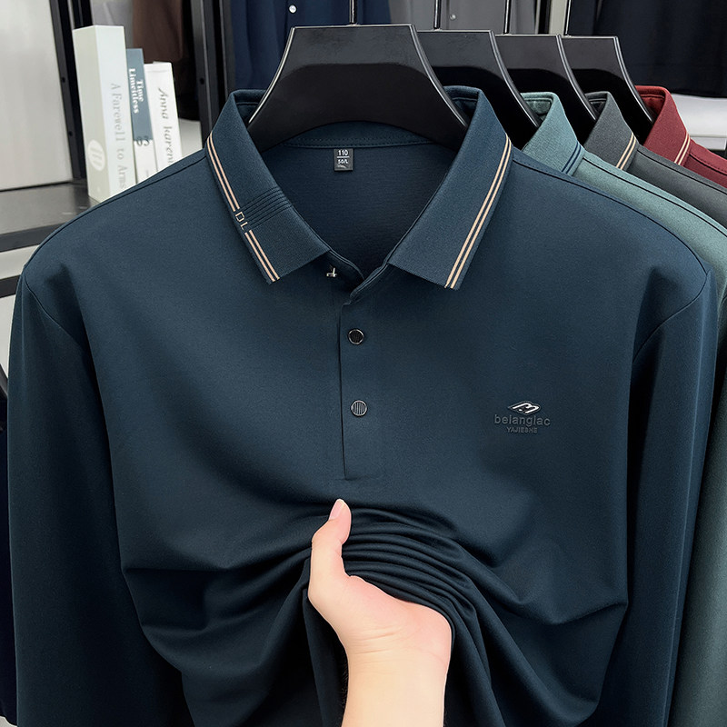 春秋季新款中老年男士长袖t恤爸爸装宽松休闲翻领Polo衫薄款上衣