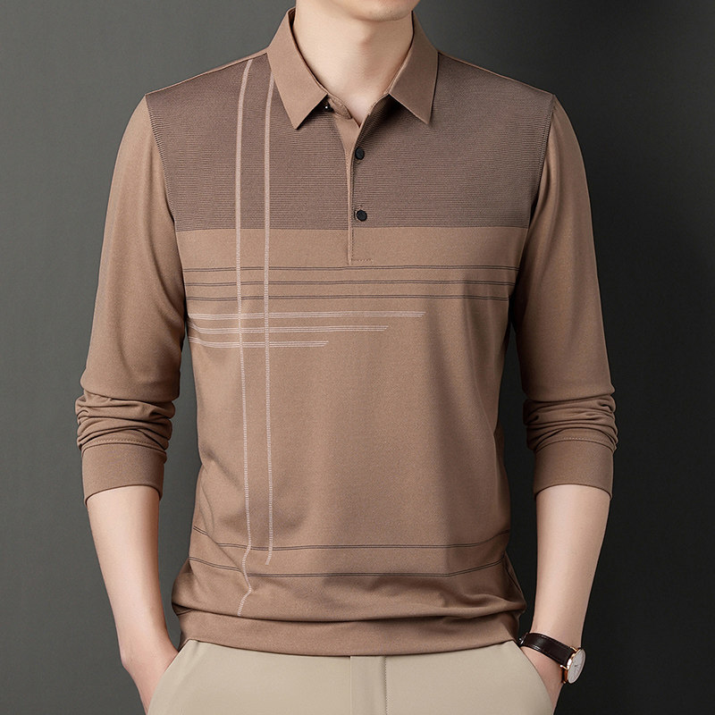 中老年男士t恤长袖薄款打底衫春秋季爸爸装条纹翻领大码Polo衫男,男装,中老年上装,淘宝优惠券,粉丝福利购,淘宝优惠卷