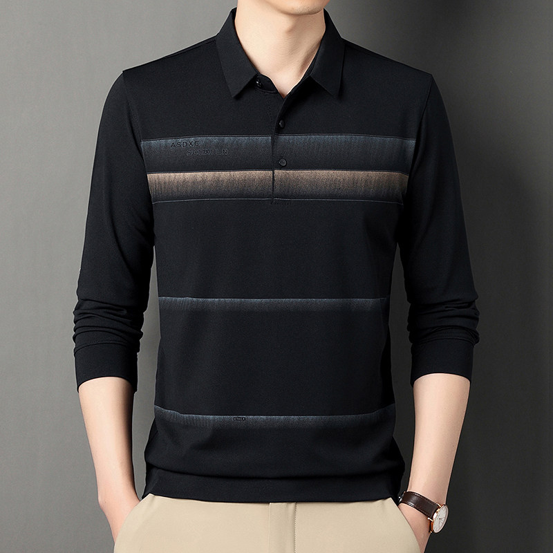 爸爸装翻领Polo衫男士中老年条纹薄款春秋季休闲宽松大码长袖t恤,男装,中老年上装,淘宝优惠券,粉丝福利购,淘宝优惠卷