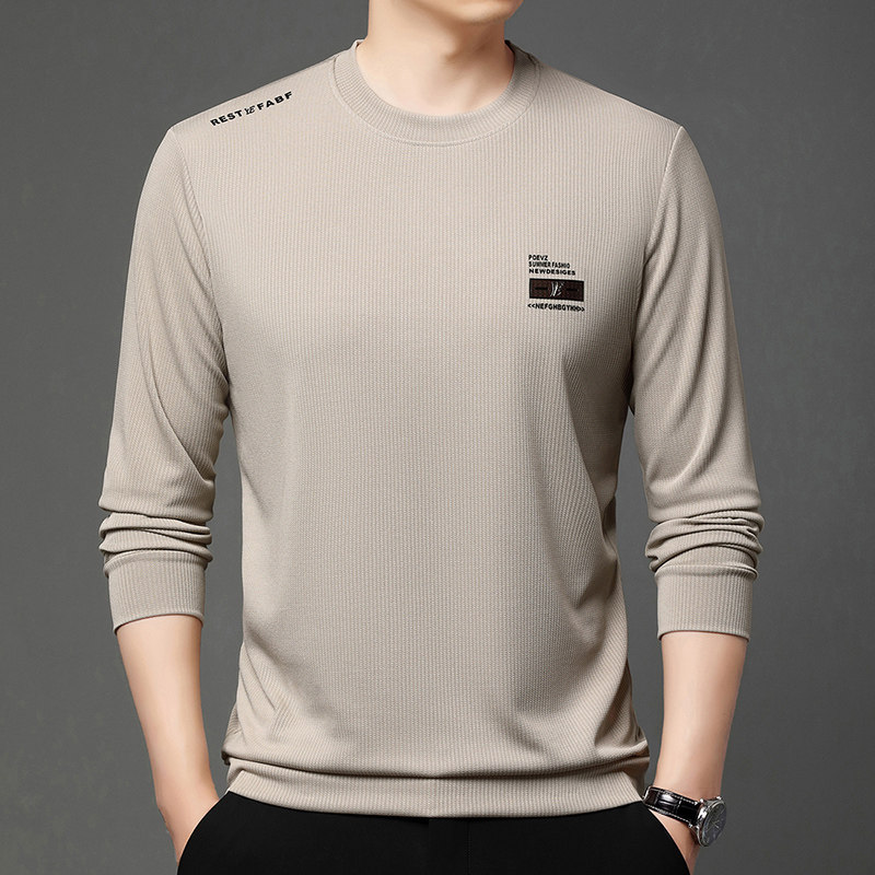 春秋款男士t恤圆领卫衣中青年休闲宽松韩版潮流长袖打底衫上衣服