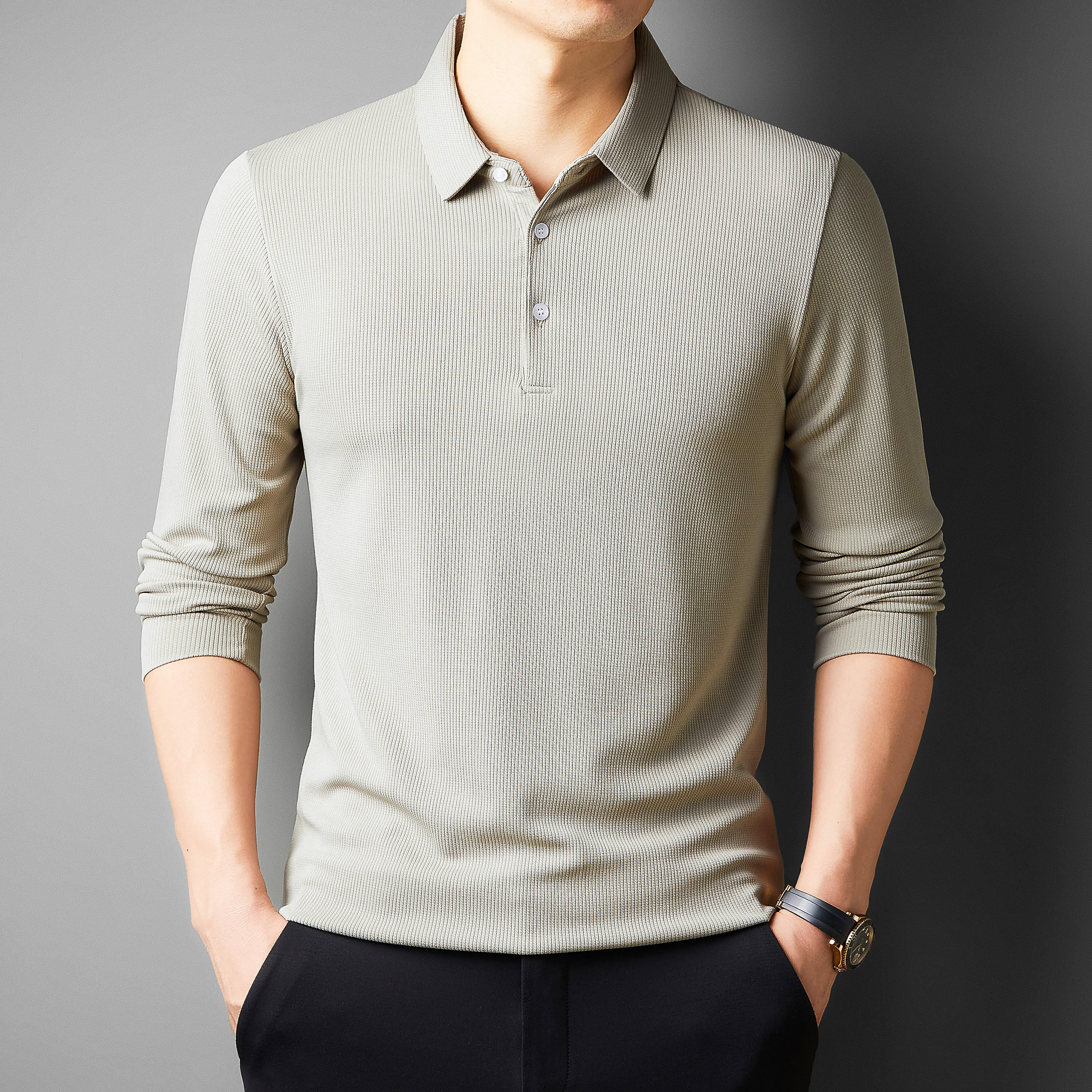 中年男士翻领长袖T恤纯色打底衫春秋季薄款商务休闲百搭Polo衫潮,男装,中老年上装,淘宝优惠券,粉丝福利购,淘宝优惠卷