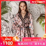 Áo gió màu hồng Soloseta áo choàng lụa nữ dài phần lụa đồ ngủ khâu ren cô dâu tùy chỉnh - Night Robe