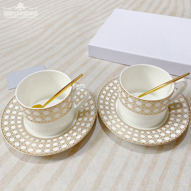 金色藤格纹高端欧式陶瓷咖啡杯