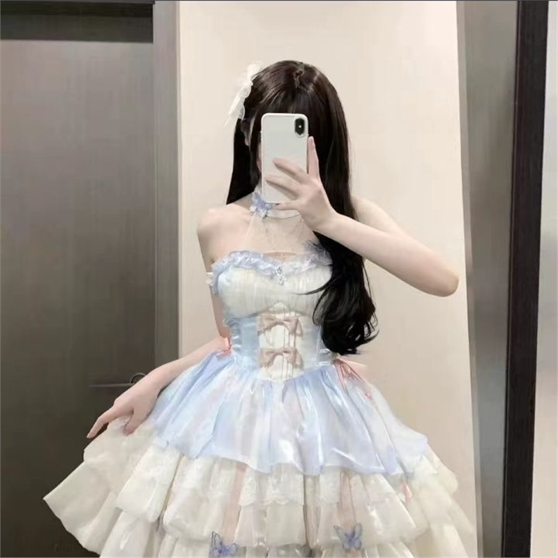 桔梗爱神之约原创lolita公主风纯欲风挂脖吊带连衣裙蓬蓬裙短裙图片
