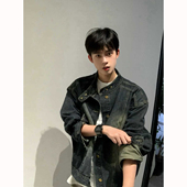 水洗做旧复古蓝立领牛仔外套男春秋高街美式 牛仔衣夹克潮 宽松工装