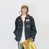春秋新款 复古牛仔外套男女机车潮牌翻领夹克宽松撞色情侣上衣 美式
