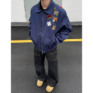 美式复古徽章贴布刺绣棒球服外套男女春秋季高街vibe飞行服上衣潮