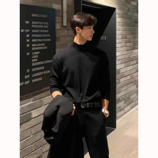 内搭保暖毛线衣 休闲中领针织打底衫 秋冬保暖半高领毛衣男韩版 修身