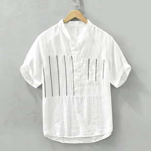 男寬松透氣休閑簡(jiǎn)約百搭套頭半袖 夏季 立領(lǐng)短袖 襯衫 簡(jiǎn)約透氣襯衣潮