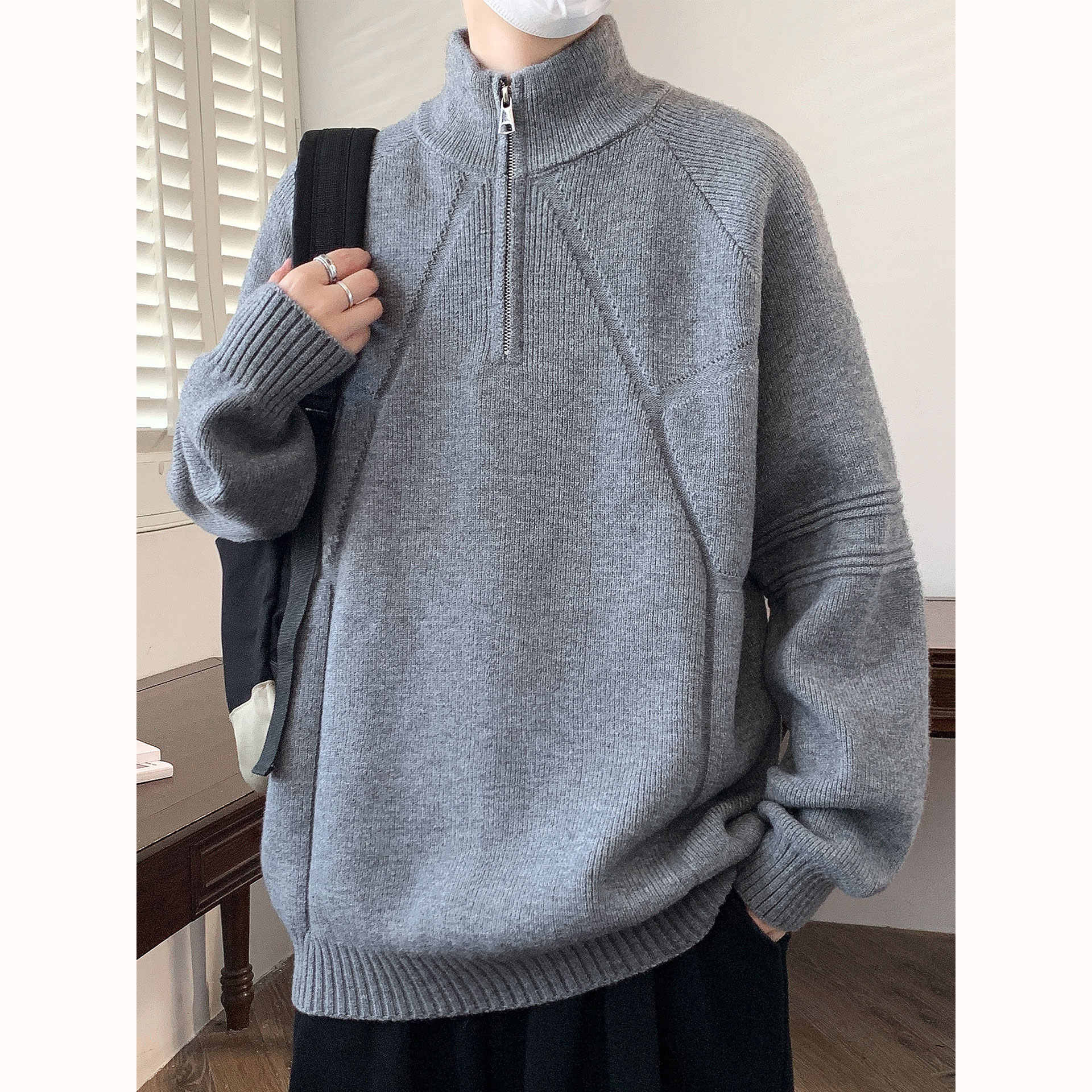 设计感半拉链套头针织衫秋冬新款