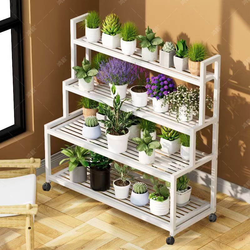 花架置物架加固阶梯多层带轮落地式铁艺家用室内户外绿萝花盆架子