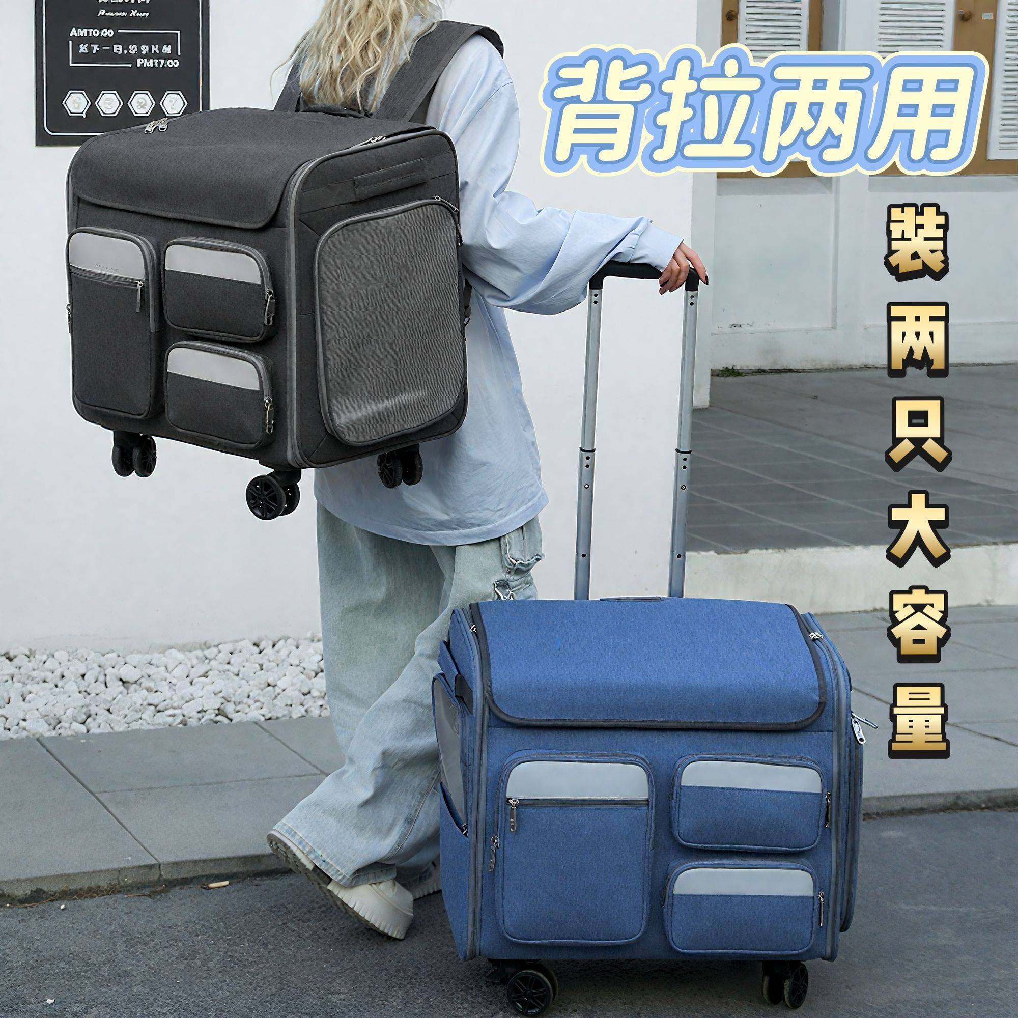 宠物拉杆箱两只外出便携车载猫包可背可拉猫狗行李箱大容量双肩包