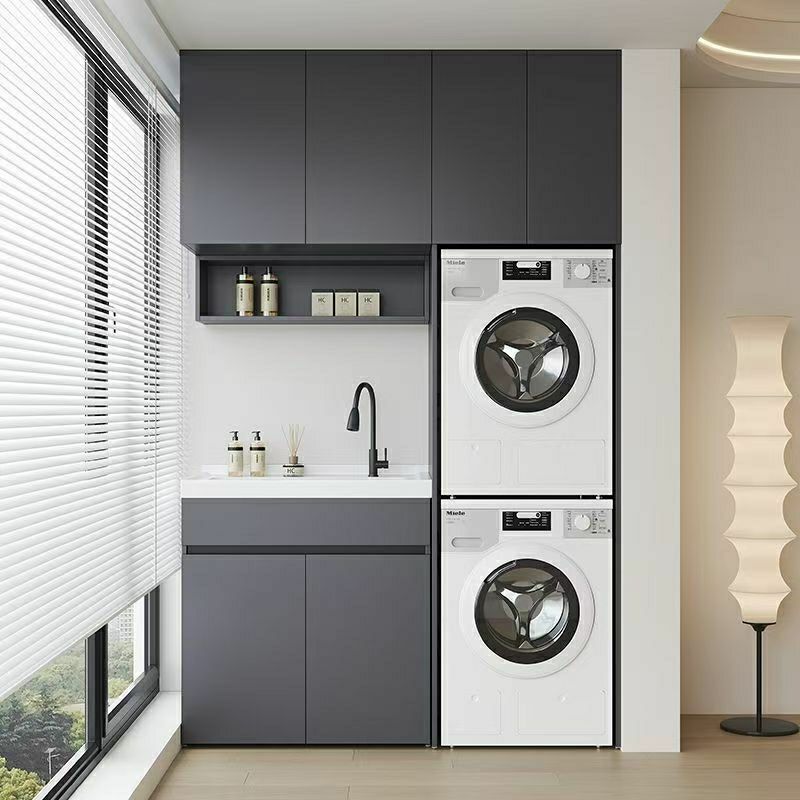 〖包安装〗蜂窝铝阳台洗衣机柜一体带搓板滚筒洗衣机伴侣置物台