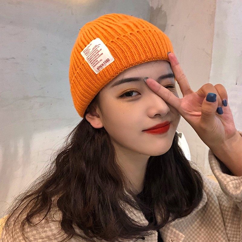 橙色贴标毛线帽女秋冬保暖防风显脸小针织帽冷帽,服饰配件/皮带/帽子/围巾,帽子,淘宝优惠券,粉丝福利购,淘宝优惠卷