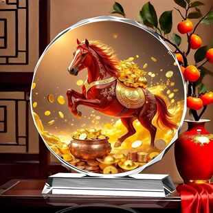 水晶财神马摆件招财风水家居装饰品办公室鞋柜摆件马上发财有钱