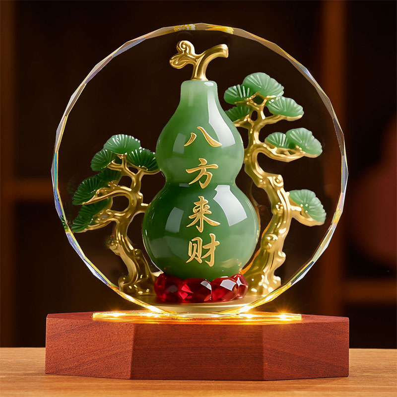 水晶葫芦摆件八方来财客厅玄关装饰品办公室桌面摆设乔迁新居礼品