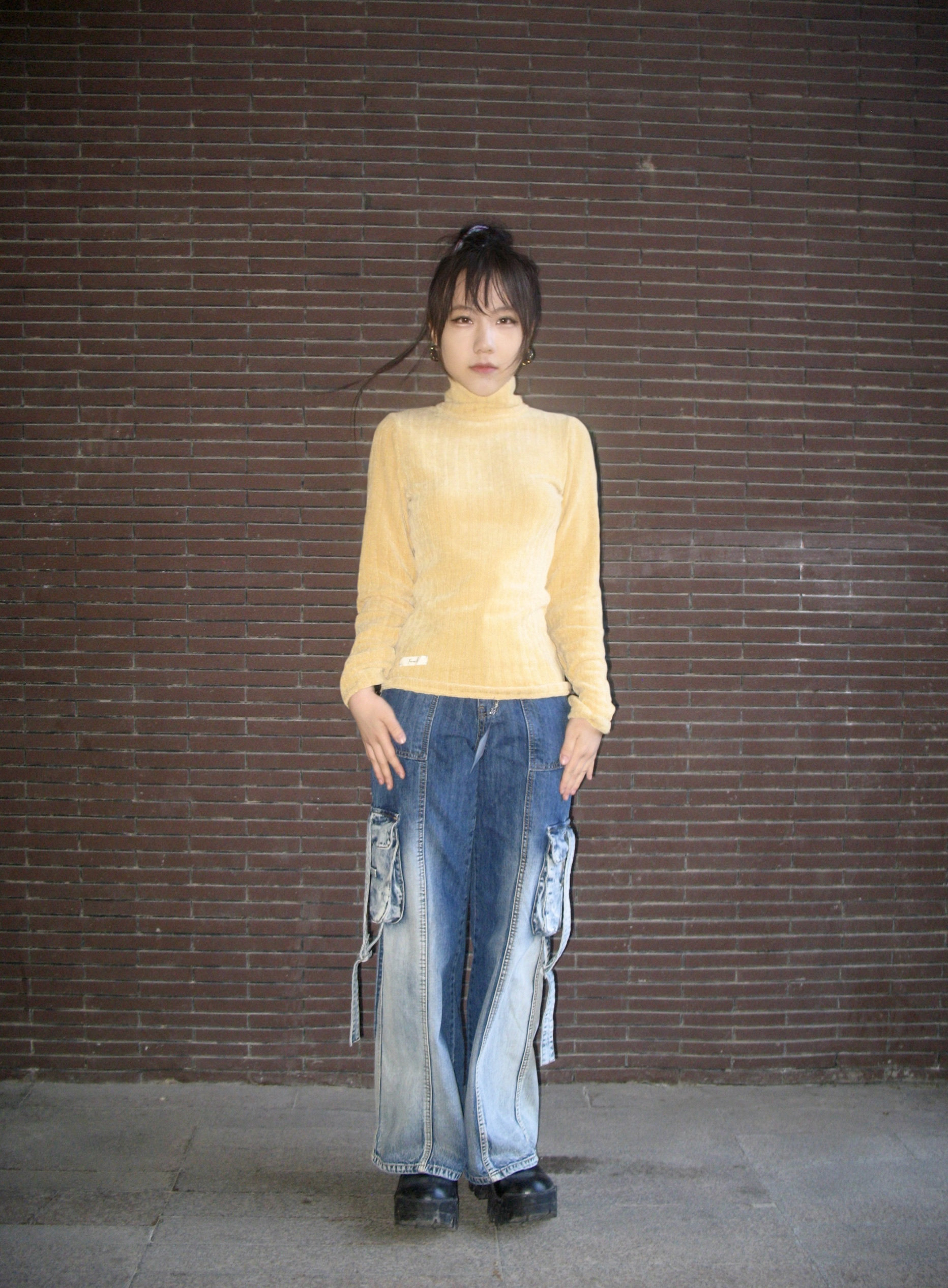 Fencili 2024AW 姜黄色高领修身酷百搭糖果色打底保暖针织衫毛衣