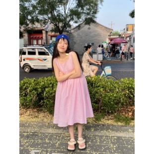 Fencili 夏季清凉感少女感甜苦韩系高级感樱花粉色吊带长裙连衣裙