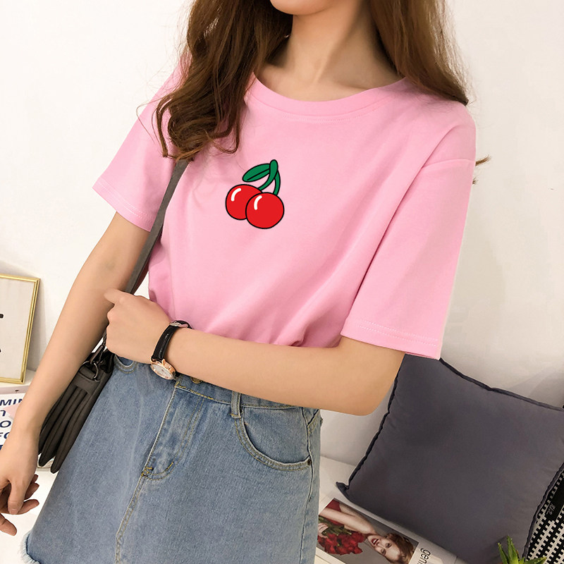 夏季新款情侣装男女学生班服t恤短袖樱桃水果上衣宽松半袖超火潮