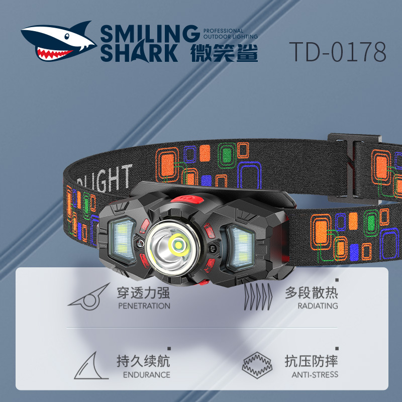 微笑鲨户外照明双光源头戴