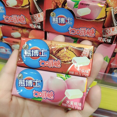 零食优选很忙徐福记熊博士口嚼糖可乐水蜜桃味小吃22克满35包
