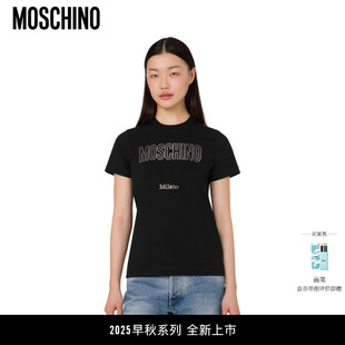 饰棉质T恤圆领短袖 Moschino 女士水钻徽标装 莫斯奇诺 上衣 25早秋