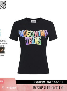 【礼物低至5折】M05CH1N0 JEANS女士炫彩徽标LogoT恤圆领短袖上衣