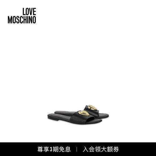 Love Moschino  女士黑色心形牛皮平底凉鞋