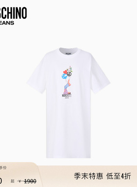 【季末特惠】Moschino Jeans 26早春 女士落肩印花设计T恤连衣裙