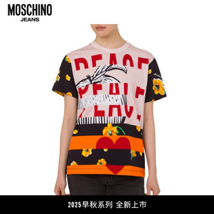 上衣 Moschino Jeans 25早秋 女士印花图案棉质T恤圆领短袖