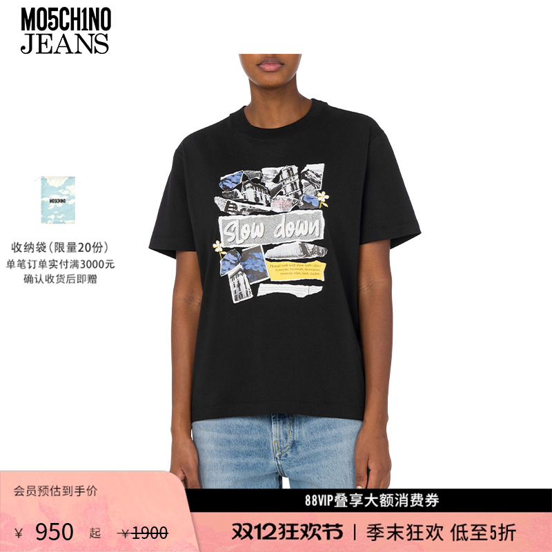 【礼物低至5折】M05CH1N0 JEANS 25早春 女士朋克图案棉质针织T恤