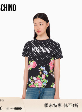 【季末特惠】Moschino/莫斯奇诺 26早春 女士圆点花朵印花棉质T恤