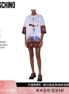 【礼物低至5折】Moschino/莫斯奇诺 女士Peace徽标七分袖连衣裙