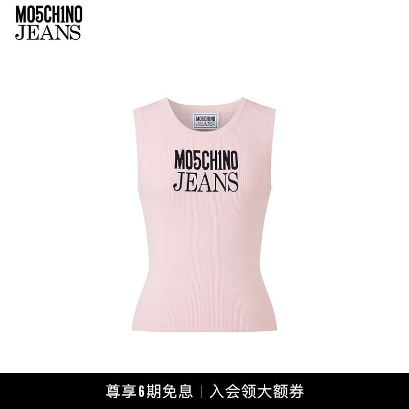 【礼物】M05CH1N0 JEANS 女士泽西风徽标装饰针织背心上衣