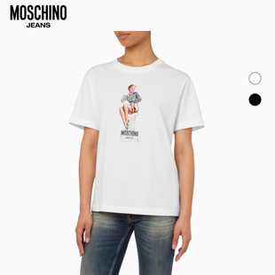 上衣 Moschino Jeans 25早秋 女士人物造型印花棉质T恤圆领短袖