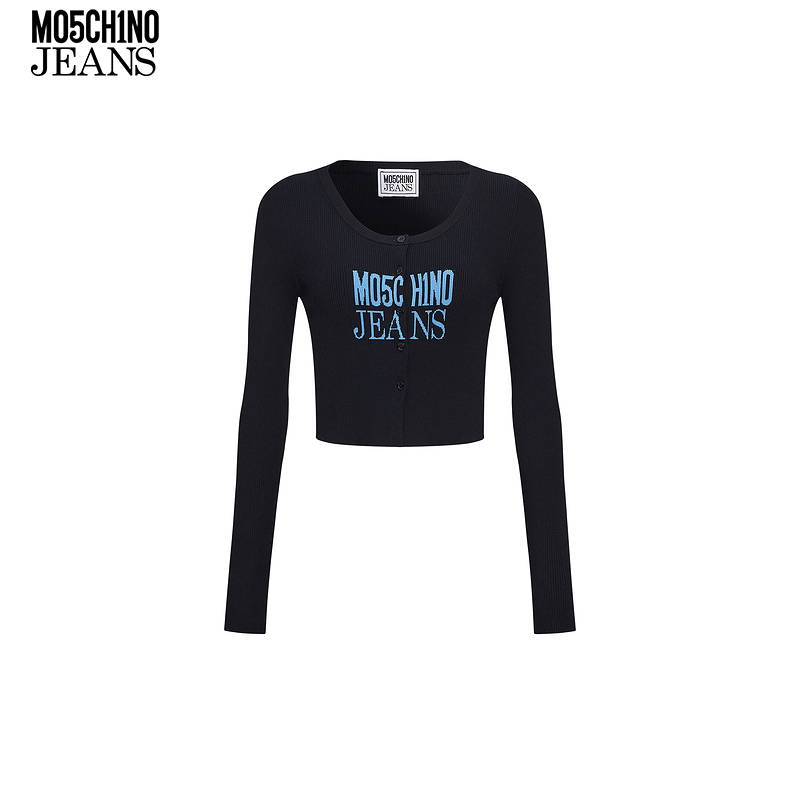 M05CH1N0 JEANS 早秋女士撞色logo长袖针织开衫毛衣 MOSCHINO