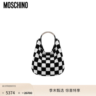 Moschino/莫斯奇诺 女士Handle Me黑白格子单肩包