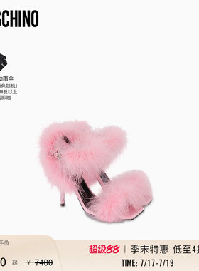 【季末】Moschino/莫斯奇诺26早春女士毛绒装饰缎面高跟凉鞋
