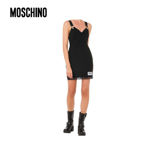 M05CH1N0 JEANS   女士徽标贴片背带连衣裙 MOSCHINO