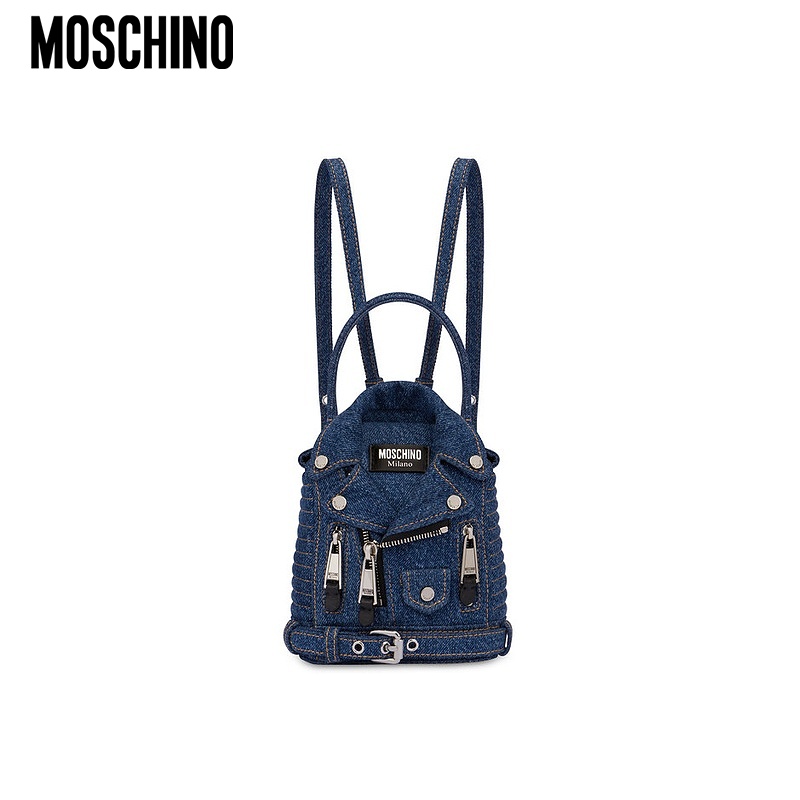 Moschino/莫斯奇诺   女士牛仔迷你机车背包棉质手提肩背包