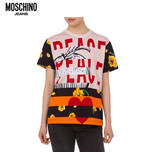 上衣 Moschino Jeans 25早秋 女士印花图案棉质T恤圆领短袖