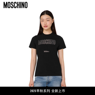 饰棉质T恤圆领短袖 Moschino 女士水钻徽标装 莫斯奇诺 上衣 25早秋